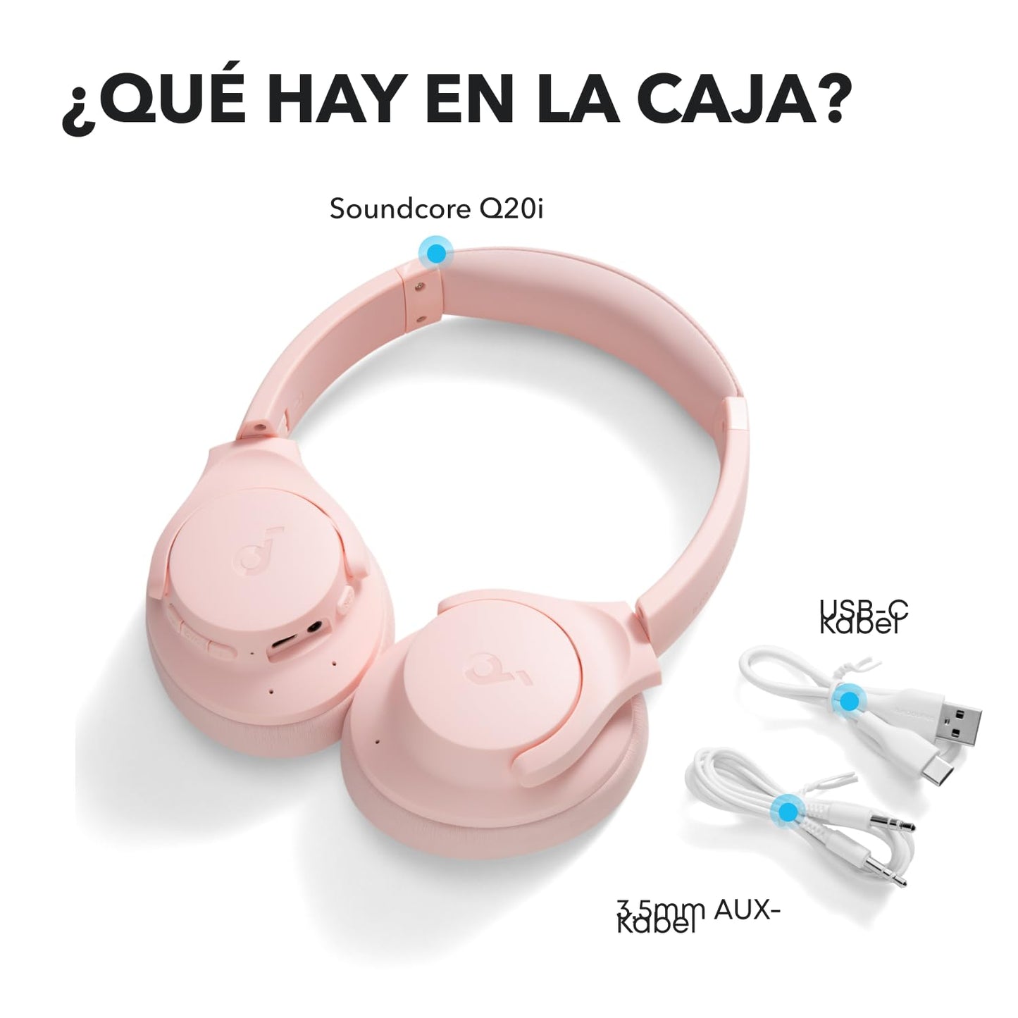 Soundcore by Anker Q20i Audifonos Inalambricos Diadema, hasta 60h Reproducción, Carga Rápida, Cancelación Activa de Ruido, Hi-Res, Bajos Potentes, Modo Transparencia, para Juegos, Gamer