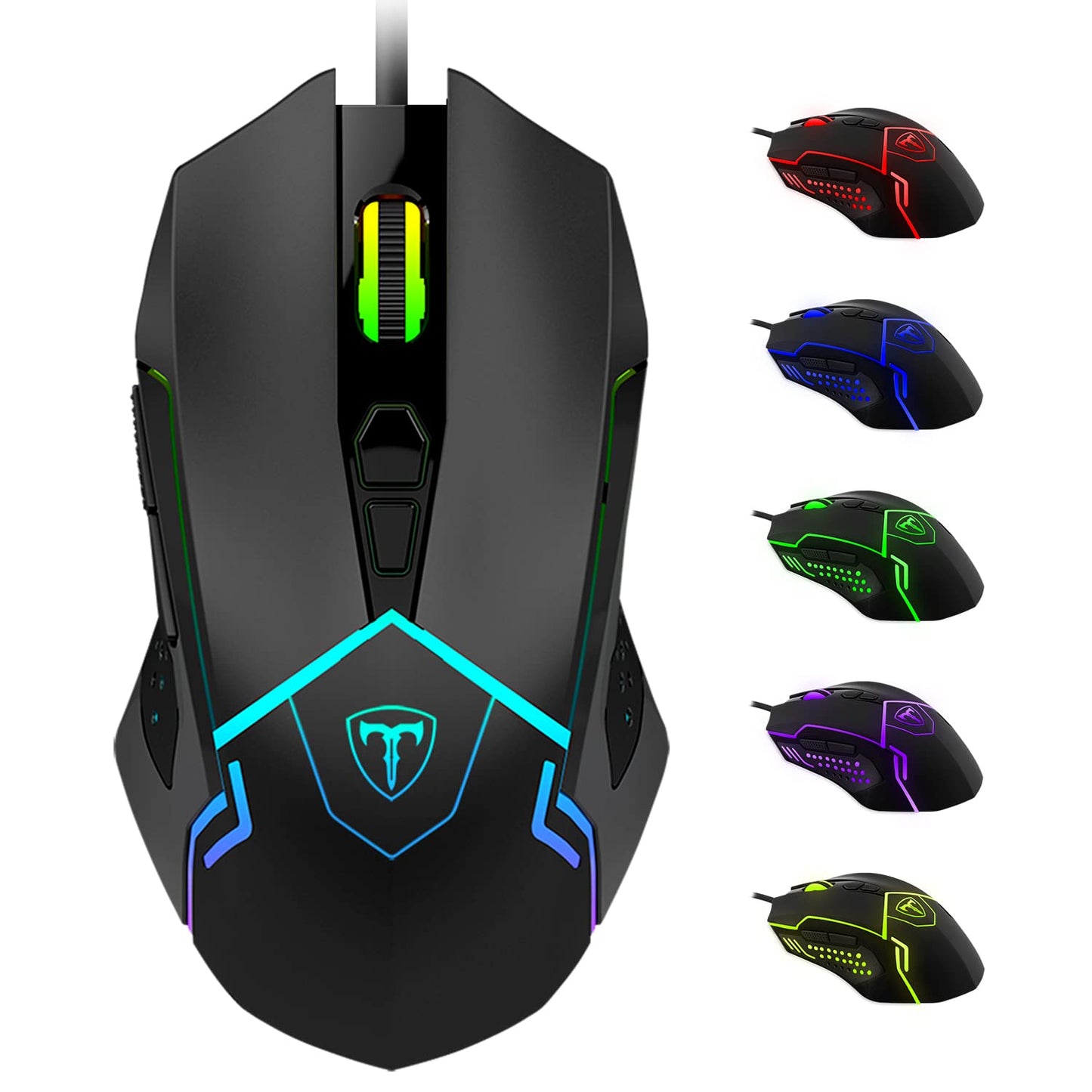 TERPORT S709 Mouse Gaming de RGB Programable, Ratón Gamer Alambrico Ergonómico, Hasta 7200 DPI con 5 Ajustable Niveles, Ratón con 7 Botones y RGB Retroiluminación, Mouse Alambrico para Win y Mac,Negro