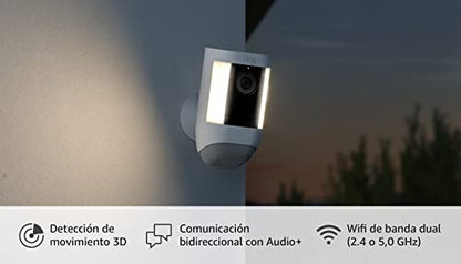 Ring Pro Cámara de seguridad exterior con luces y sirena inalábrica (Spotlight Cam Pro Battery)