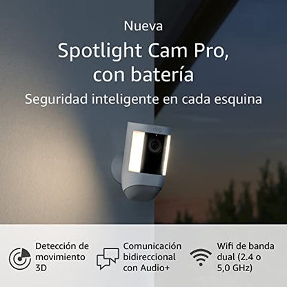 Ring Pro Cámara de seguridad exterior con luces y sirena inalábrica (Spotlight Cam Pro Battery)