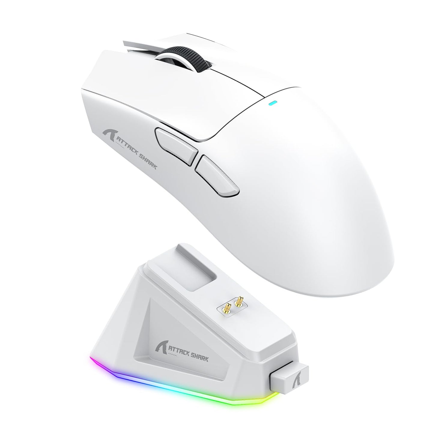 ATTACK SHARK X11 Mouse Inalámbrico con Base de Carga RGB, Mouse Gamer Ultraligero para Juegos, 2.4 GHz/Bluetooth/USB-C de 3 Modos, 24000DPI, 5 Botones programables para PC/Mac (Blanco)