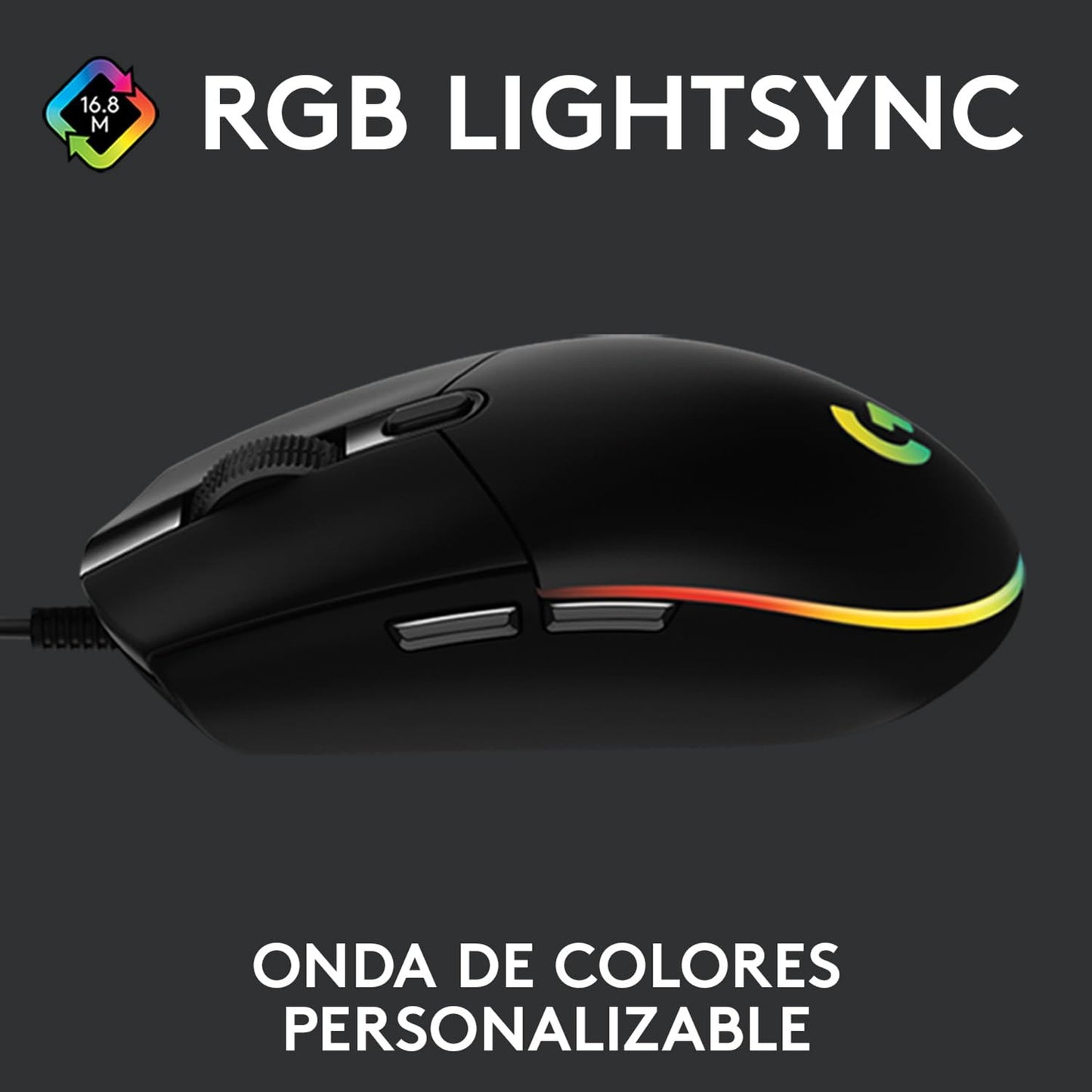 Logitech G203 LIGHTSYNC Mouse Gaming con Iluminación RGB Personalizable, 6 Botones Programables Seguimiento de hasta 8,000 dpi, Ultra-Ligero - Negro