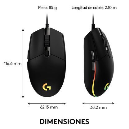 Logitech G203 LIGHTSYNC Mouse Gaming con Iluminación RGB Personalizable, 6 Botones Programables Seguimiento de hasta 8,000 dpi, Ultra-Ligero - Negro