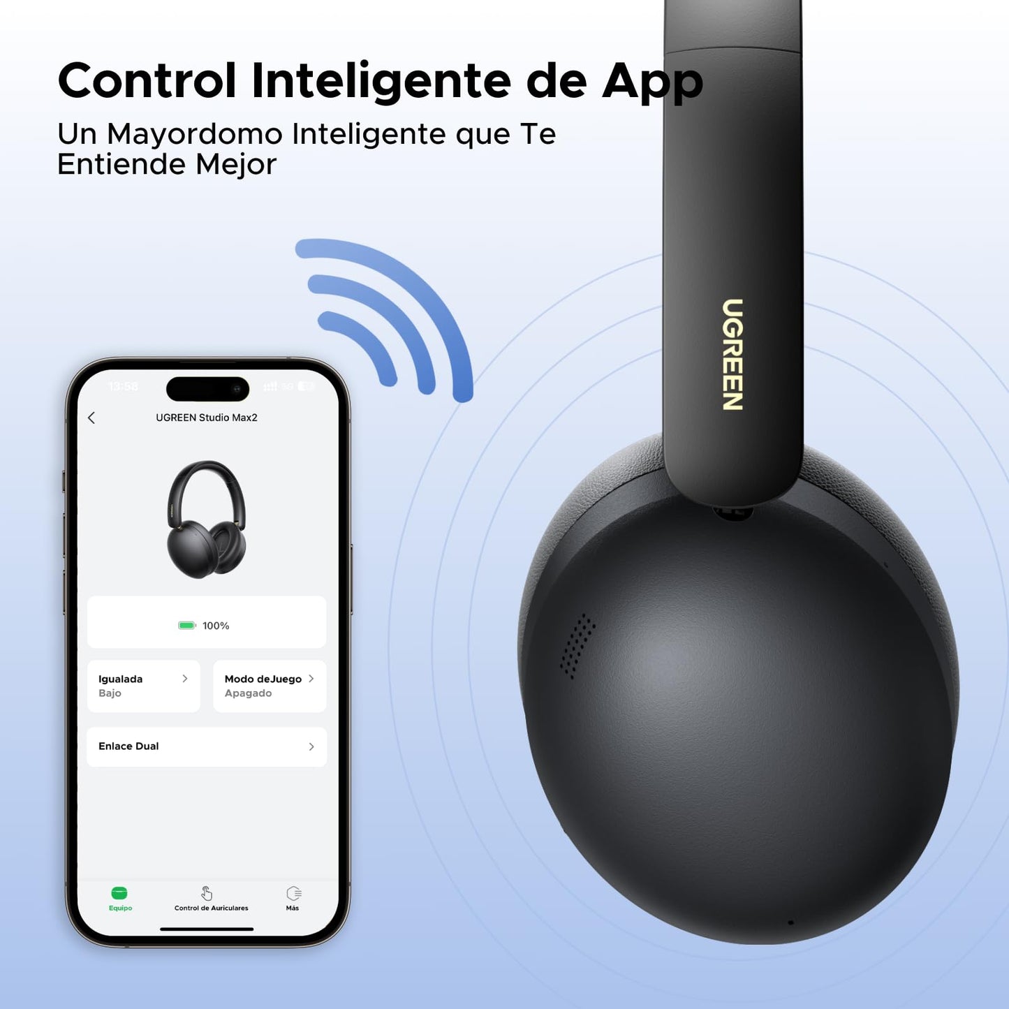 UGREEN Audífonos Inalámbricos Diadema con Micrófono, Auriculares Bluetooth 5.4 40mm Controladores, Audífonos Gamer 243g Ligero Cómodo de Llevar, 80 Horas de Reproducción,Conexión de 2 Dispositivos
