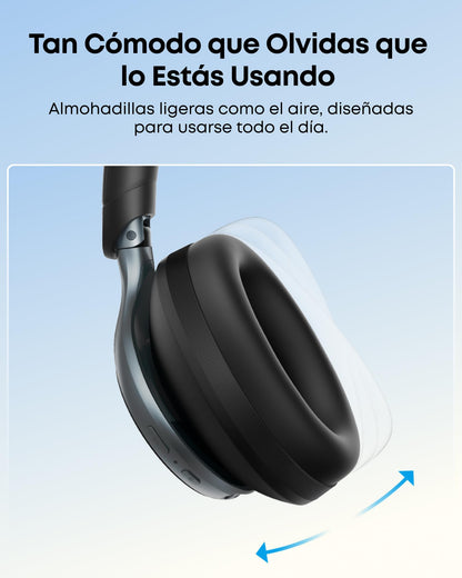 Soundcore by Anker Space One Audífonos Inalámbricos Diadema con Cancelación Activa Adaptativa, Reducción de Voz 2X más Fuerte, Audio Hi-Res, LDAC, hasta 40h, para Juegos, Gamer, Regalos para mamá