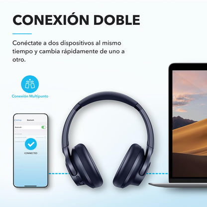 Soundcore by Anker Q20i Audifonos Inalambricos Diadema, hasta 60h Reproducción, Carga Rápida, Cancelación Activa de Ruido, Hi-Res, Bajos Potentes, Modo Transparencia, para Juegos, Gamer