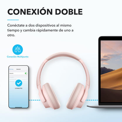 Soundcore by Anker Q20i Audifonos Inalambricos Diadema, hasta 60h Reproducción, Carga Rápida, Cancelación Activa de Ruido, Hi-Res, Bajos Potentes, Modo Transparencia, para Juegos, Gamer