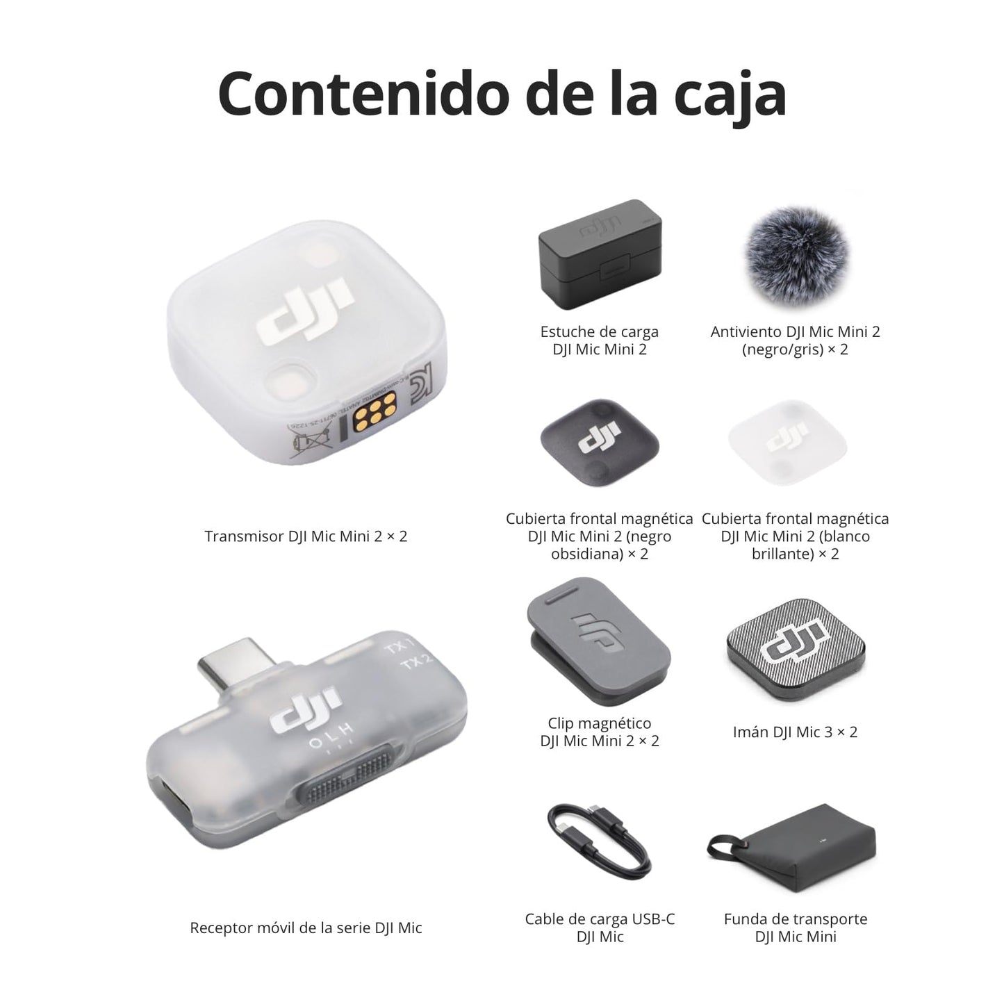 dji Mic Mini 2 (2 TX + 1 RX móvil + Estuche de Carga), micrófono inalámbrico para móvil iPhone 17/16/15 y Android/Tableta/PC, conectar y Listo, batería de 90 h, transmisión hasta 300 m, Vlogs