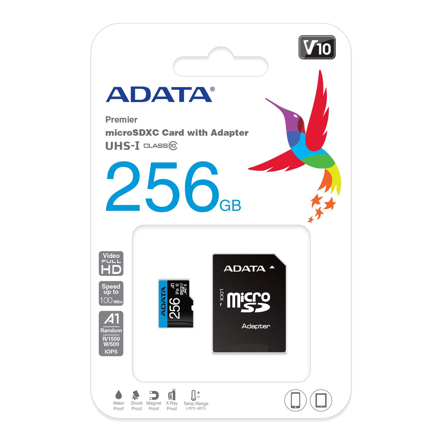ADATA 256 GB Tarjeta de Memoria Micro SDXC con Adaptador Color Negro con Azul A1 (Clase 10)
