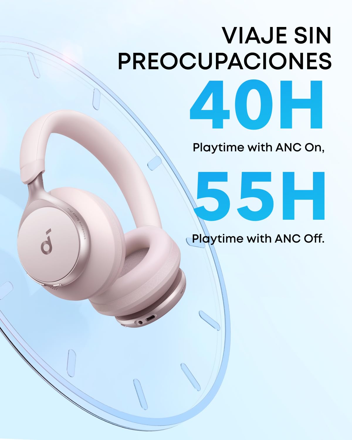 Soundcore by Anker Space One Audífonos Inalámbricos Diadema con Cancelación Activa Adaptativa, Reducción de Voz 2X más Fuerte, Audio Hi-Res, LDAC, hasta 40h, para Juegos, Gamer