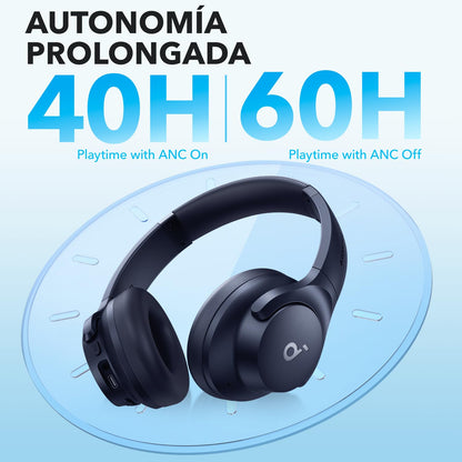 Soundcore by Anker Q20i Audifonos Inalambricos Diadema, hasta 60h Reproducción, Carga Rápida, Cancelación Activa de Ruido, Hi-Res, Bajos Potentes, Modo Transparencia, para Juegos, Gamer