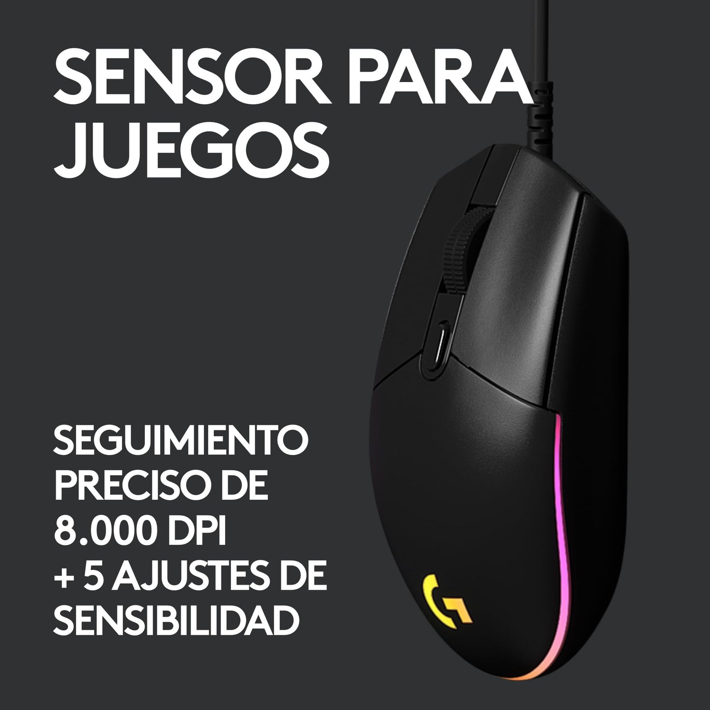 Logitech G203 LIGHTSYNC Mouse Gaming con Iluminación RGB Personalizable, 6 Botones Programables Seguimiento de hasta 8,000 dpi, Ultra-Ligero - Negro