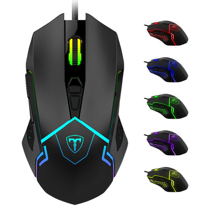 TERPORT S709 Mouse Gaming de RGB Programable, Ratón Gamer Alambrico Ergonómico, Hasta 7200 DPI con 5 Ajustable Niveles, Ratón con 7 Botones y RGB Retroiluminación, Mouse Alambrico para Win y Mac,Negro