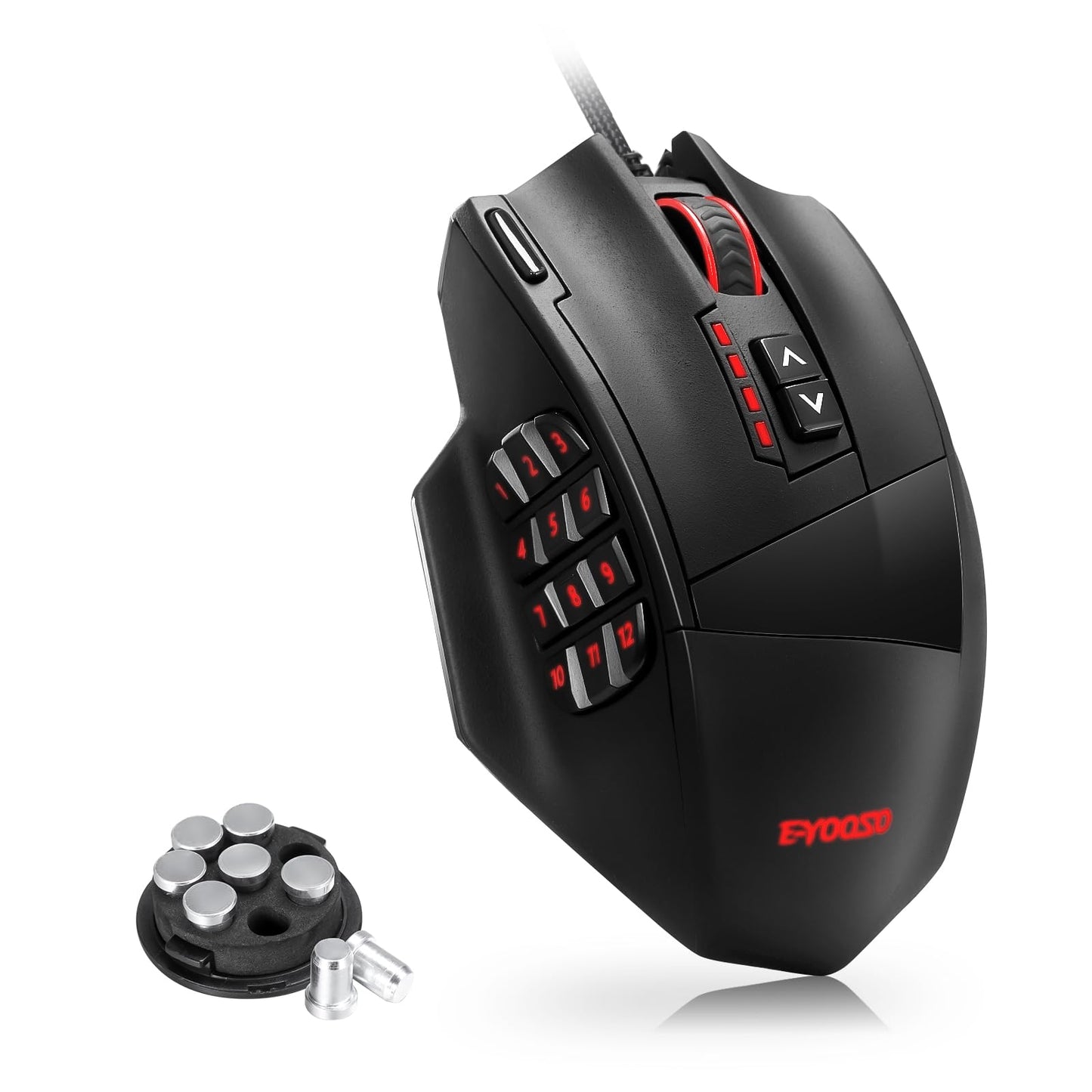 TERPORT S700 Mouse Gaming Alámbrico, Mouse Gamer con 18 Botones Programables, 16KDPI con 5 Niveles Ajustables, Iluminación RGB, Ratón Juegos con Peso Ajustable para Mano Media/Grande, para Win/Mac