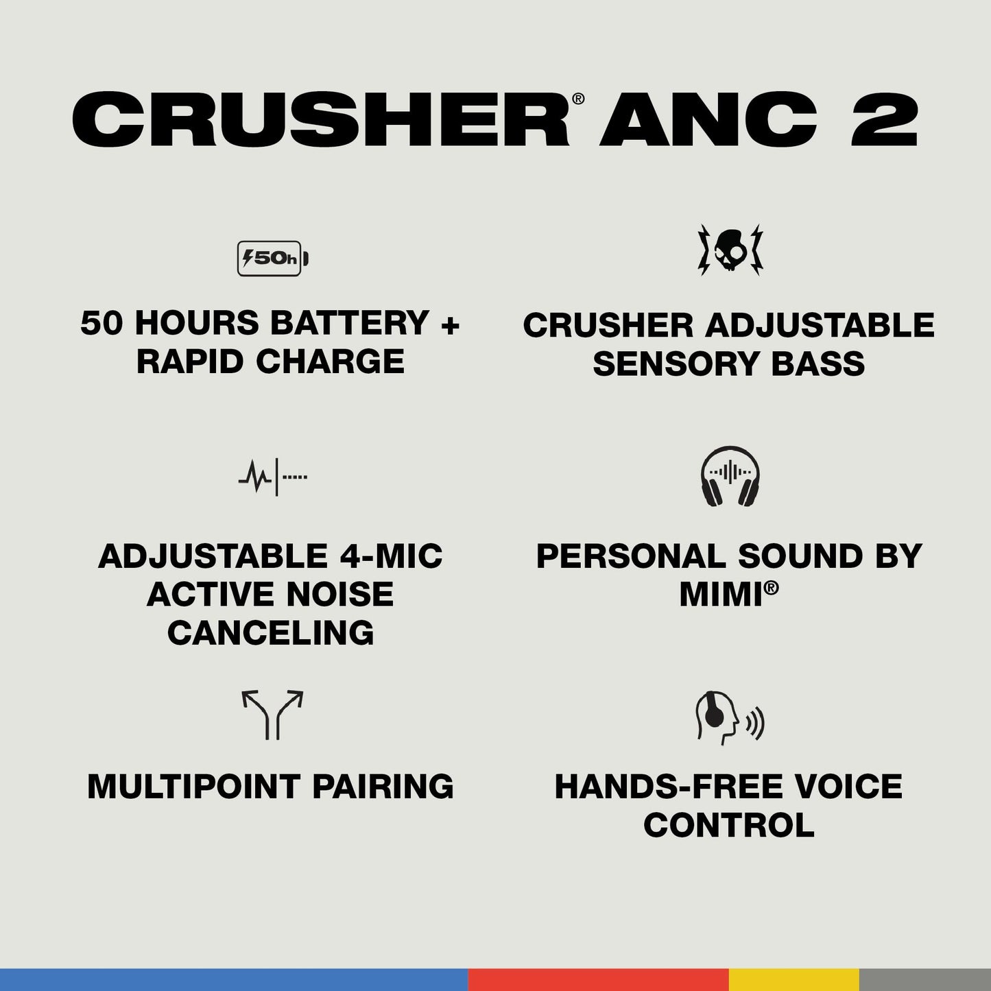 Skullcandy Audífonos Crusher ANC 2 Inalámbricos Cancelación Ruido Asphalt