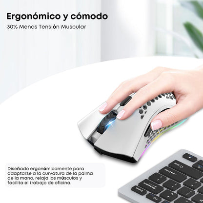 K SNAKE Ratón Ergonómico para Juegos con dpi Ajustable 800/1200/3000, Mouse Gamer Inalámbrico, Iluminación Chroma RGB, Bm600 (Blanco)