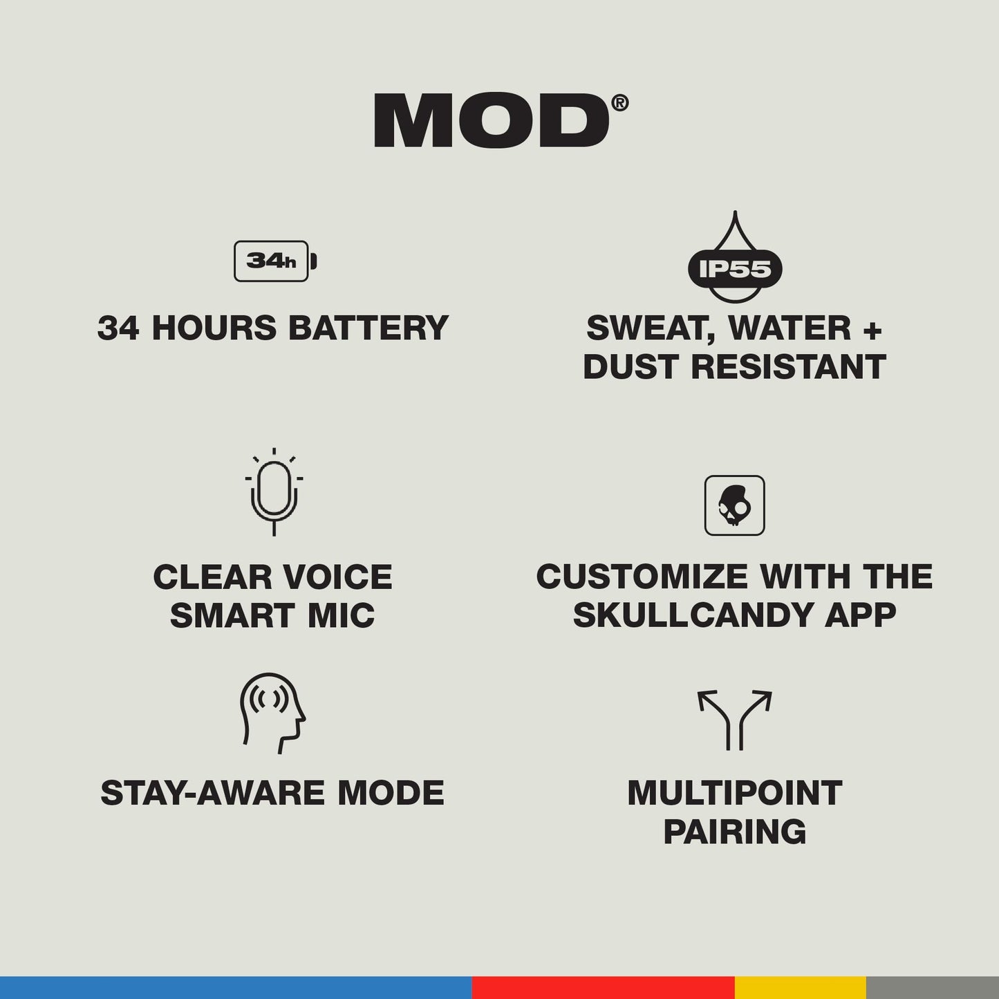 Skullcandy Auriculares In-Ear Mod Inalámbricos 34h Autonomía Negro