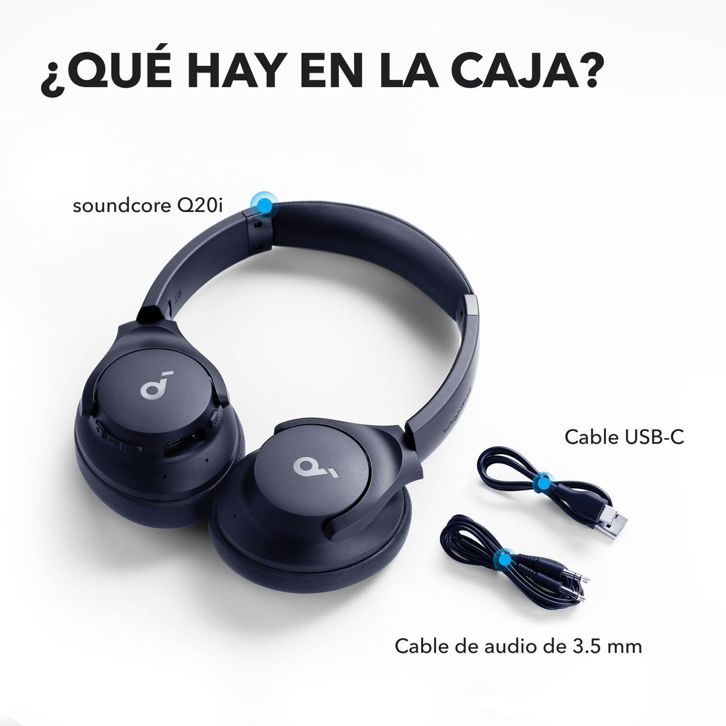 Soundcore by Anker Q20i Audifonos Inalambricos Diadema, hasta 60h Reproducción, Carga Rápida, Cancelación Activa de Ruido, Hi-Res, Bajos Potentes, Modo Transparencia, para Juegos, Gamer