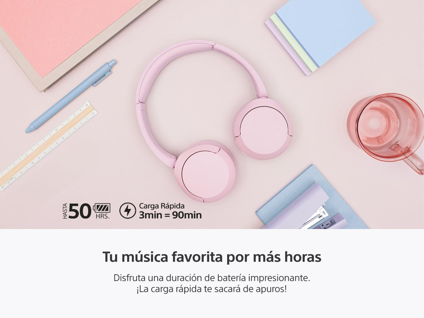 Sony Audífonos Inalámbricos de Diadema WH-CH520 Batería de Larga Duración Rosa