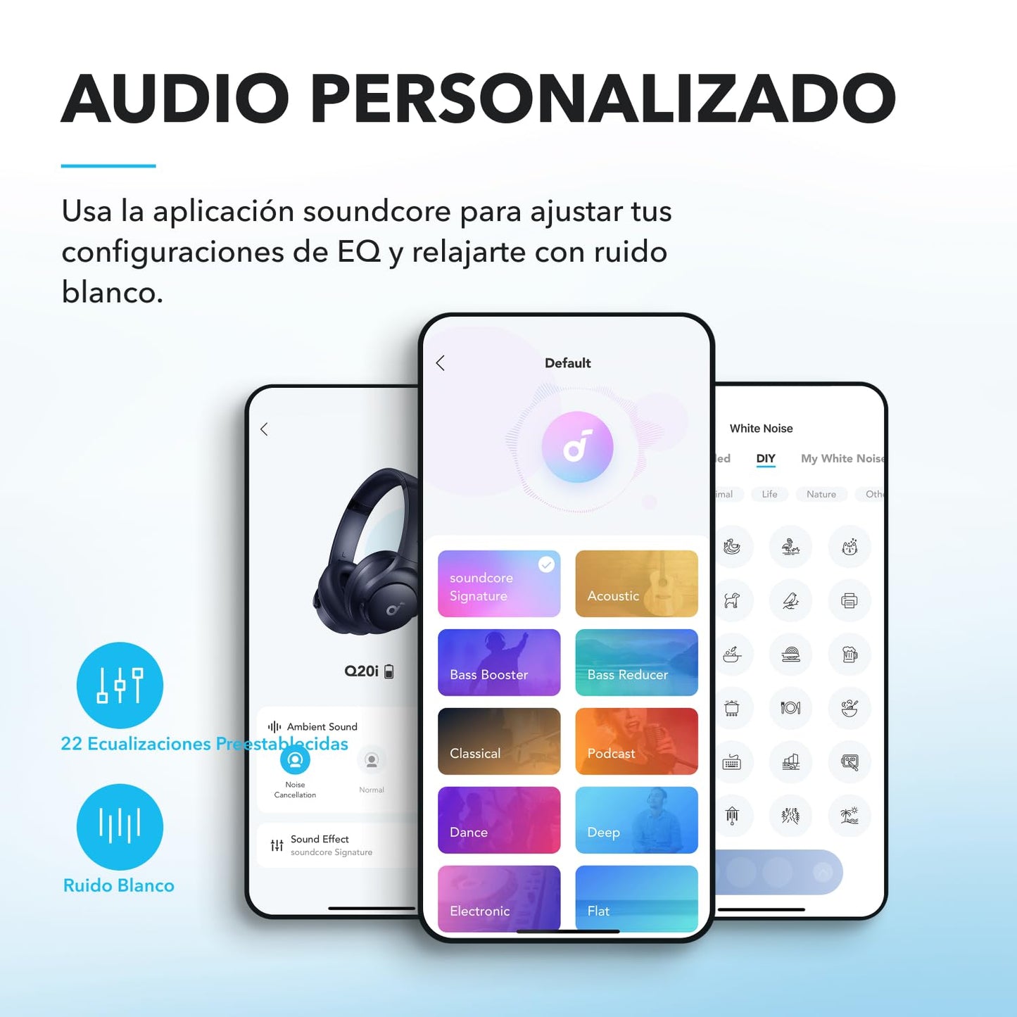 Soundcore by Anker Q20i Audifonos Inalambricos Diadema, hasta 60h Reproducción, Carga Rápida, Cancelación Activa de Ruido, Hi-Res, Bajos Potentes, Modo Transparencia, para Juegos, Gamer