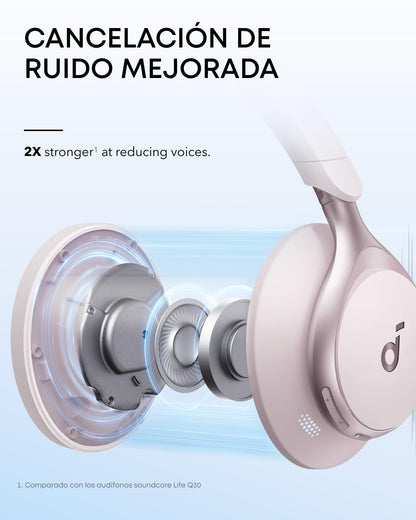 Soundcore by Anker Space One Audífonos Inalámbricos Diadema con Cancelación Activa Adaptativa, Reducción de Voz 2X más Fuerte, Audio Hi-Res, LDAC, hasta 40h, para Juegos, Gamer