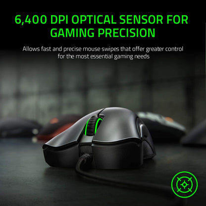 Razer DeathAdder Essential - Mouse para Gaming con Sensor óptico de 6400 dpi, 5 Botones programables, interruptores mecánicos, empuñaduras Laterales de Goma, Color Negro