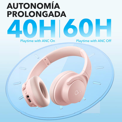 Soundcore by Anker Q20i Audifonos Inalambricos Diadema, hasta 60h Reproducción, Carga Rápida, Cancelación Activa de Ruido, Hi-Res, Bajos Potentes, Modo Transparencia, para Juegos, Gamer