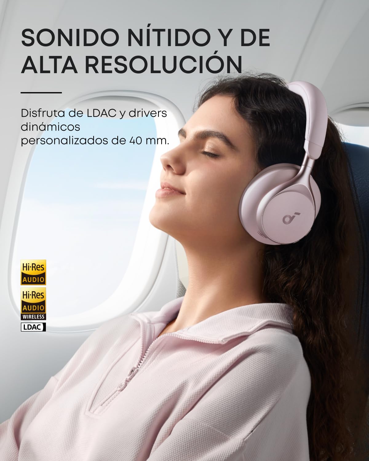 Soundcore by Anker Space One Audífonos Inalámbricos Diadema con Cancelación Activa Adaptativa, Reducción de Voz 2X más Fuerte, Audio Hi-Res, LDAC, hasta 40h, para Juegos, Gamer