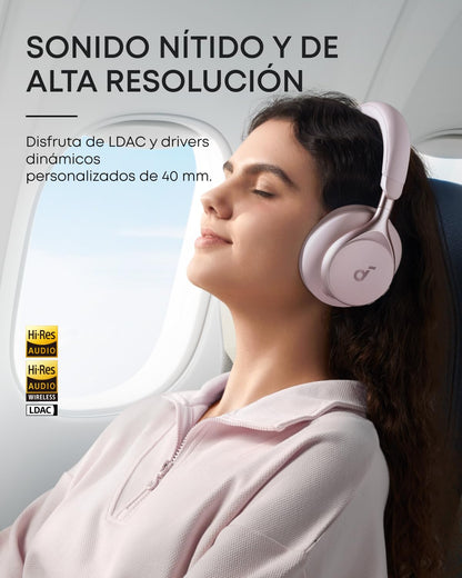 Soundcore by Anker Space One Audífonos Inalámbricos Diadema con Cancelación Activa Adaptativa, Reducción de Voz 2X más Fuerte, Audio Hi-Res, LDAC, hasta 40h, para Juegos, Gamer