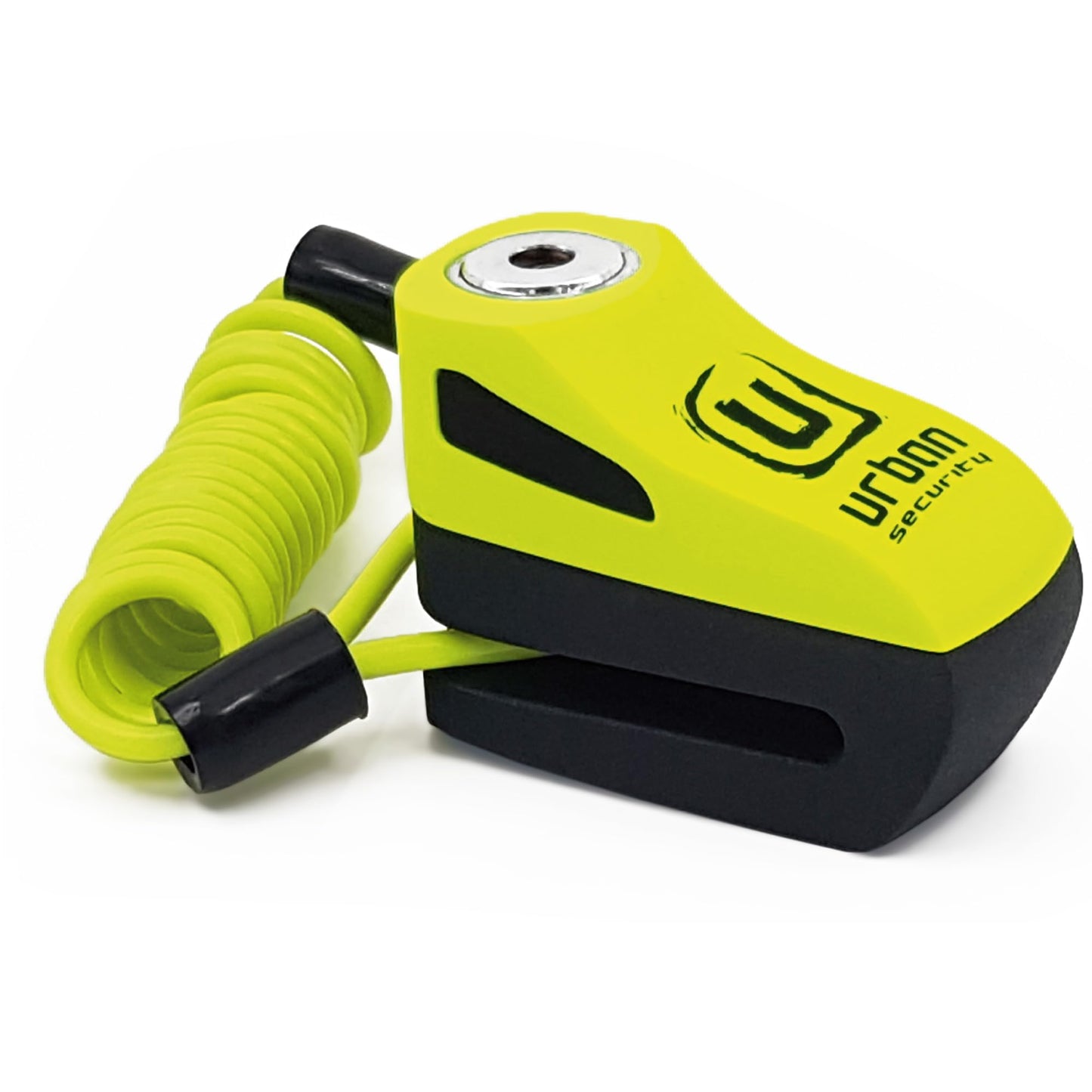 Urban UR955Y Candado para Moto, Candado Disco Antirrobo Universal para Motocicleta y Scooter, Cable Recordatorio de Regalo, Amarillo y Negro, Made in Europe