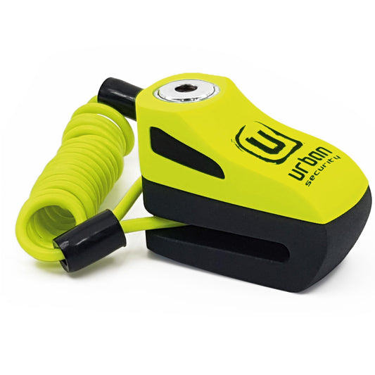 Urban UR955Y Candado para Moto, Candado Disco Antirrobo Universal para Motocicleta y Scooter, Cable Recordatorio de Regalo, Amarillo y Negro, Made in Europe