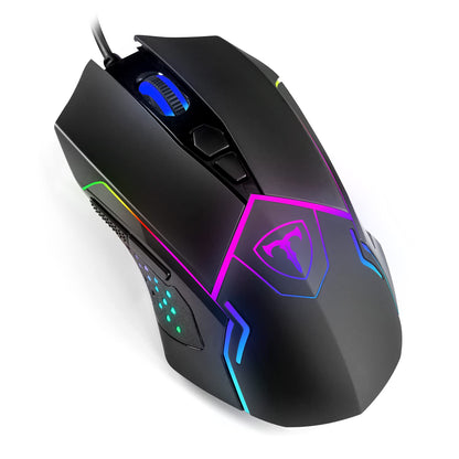 TERPORT S709 Mouse Gaming de RGB Programable, Ratón Gamer Alambrico Ergonómico, Hasta 7200 DPI con 5 Ajustable Niveles, Ratón con 7 Botones y RGB Retroiluminación, Mouse Alambrico para Win y Mac,Negro