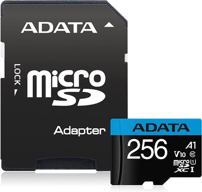 ADATA 256 GB Tarjeta de Memoria Micro SDXC con Adaptador Color Negro con Azul A1 (Clase 10)