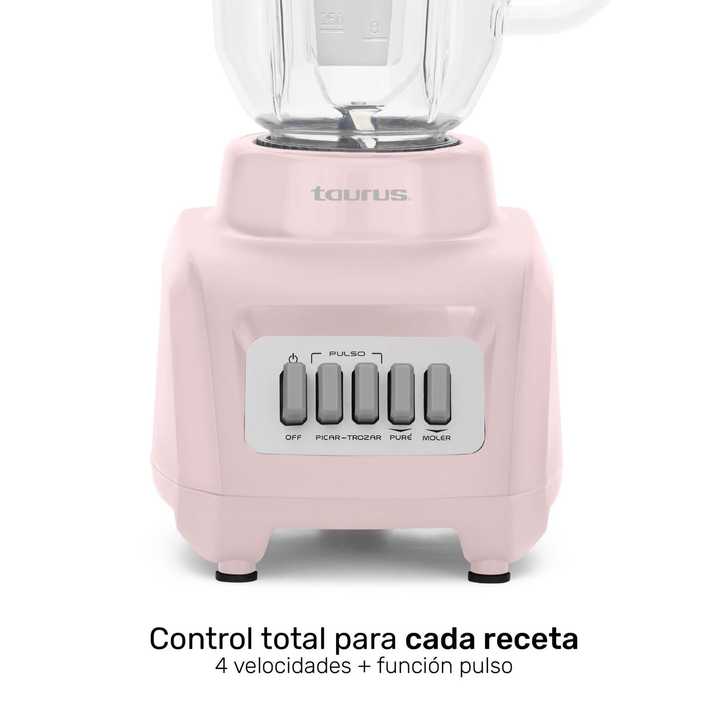 TAURUS HALEY RIBBON | Licuadora 500W* de 4 Velocidades | Vaso de plástico 1.65L* | Sistema Easy Fit Seguro y Duradero | Cuchillas desmontables | Potencia y Control para Preparar Smoothies, Salsas...