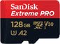 SanDisk 128GB Extreme Pro® microSD™ UHS-I Card with Adapter C10, U3, V30, A2, 200MB/s Read 90MB/s Write SDSQXCD-128G-GN6MA