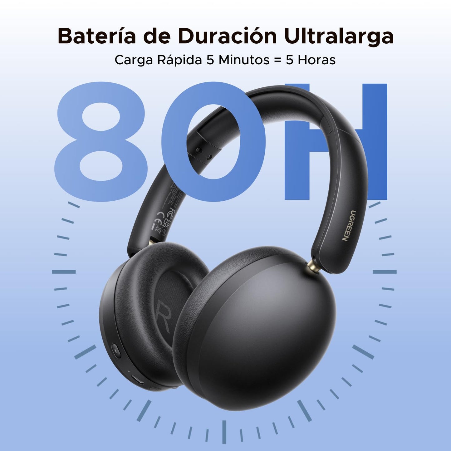UGREEN Audífonos Inalámbricos Diadema con Micrófono, Auriculares Bluetooth 5.4 40mm Controladores, Audífonos Gamer 243g Ligero Cómodo de Llevar, 80 Horas de Reproducción,Conexión de 2 Dispositivos