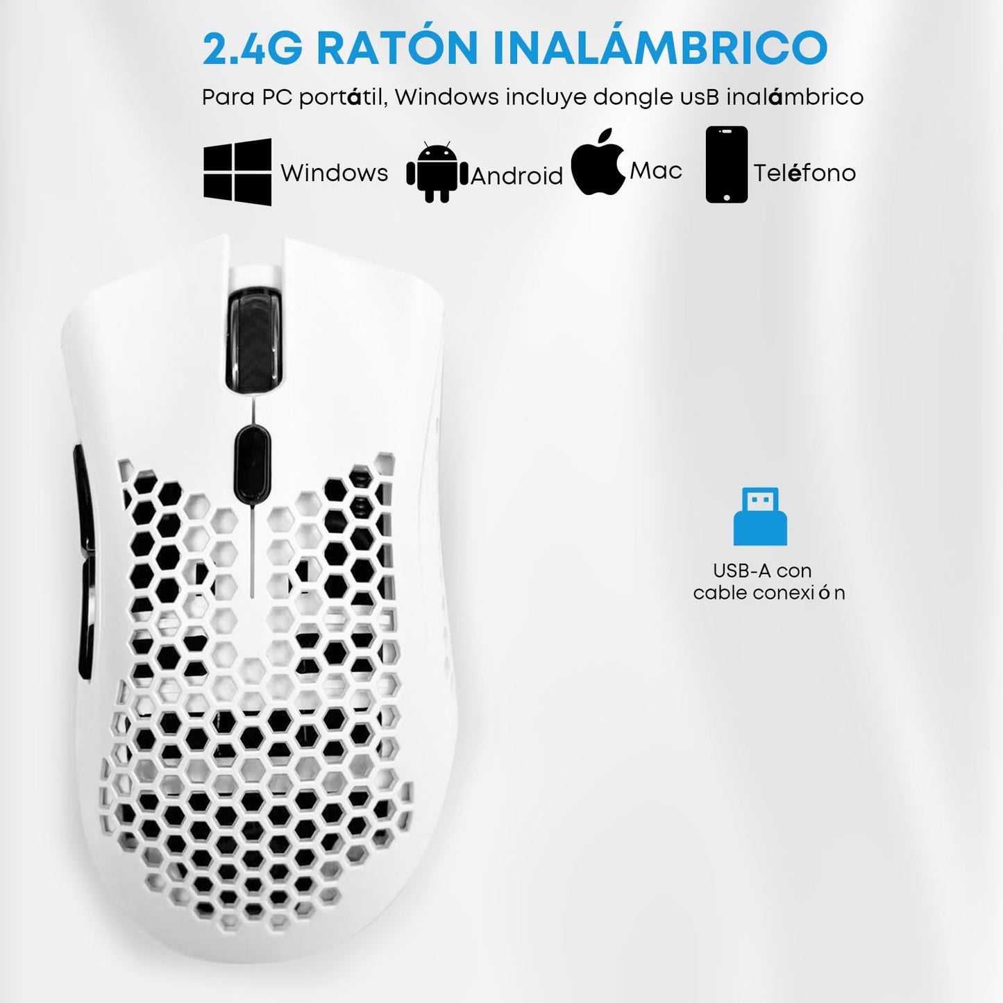 K SNAKE Ratón Ergonómico para Juegos con dpi Ajustable 800/1200/3000, Mouse Gamer Inalámbrico, Iluminación Chroma RGB, Bm600 (Blanco)