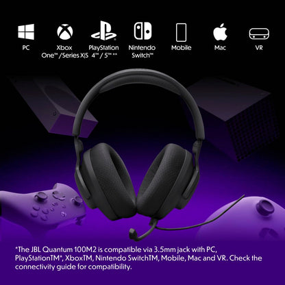 JBL Quantum 100M2 - Audífonos alambricos integrales para Gaming con Cable y micrófono Extraible con opción de silenciar - Negro