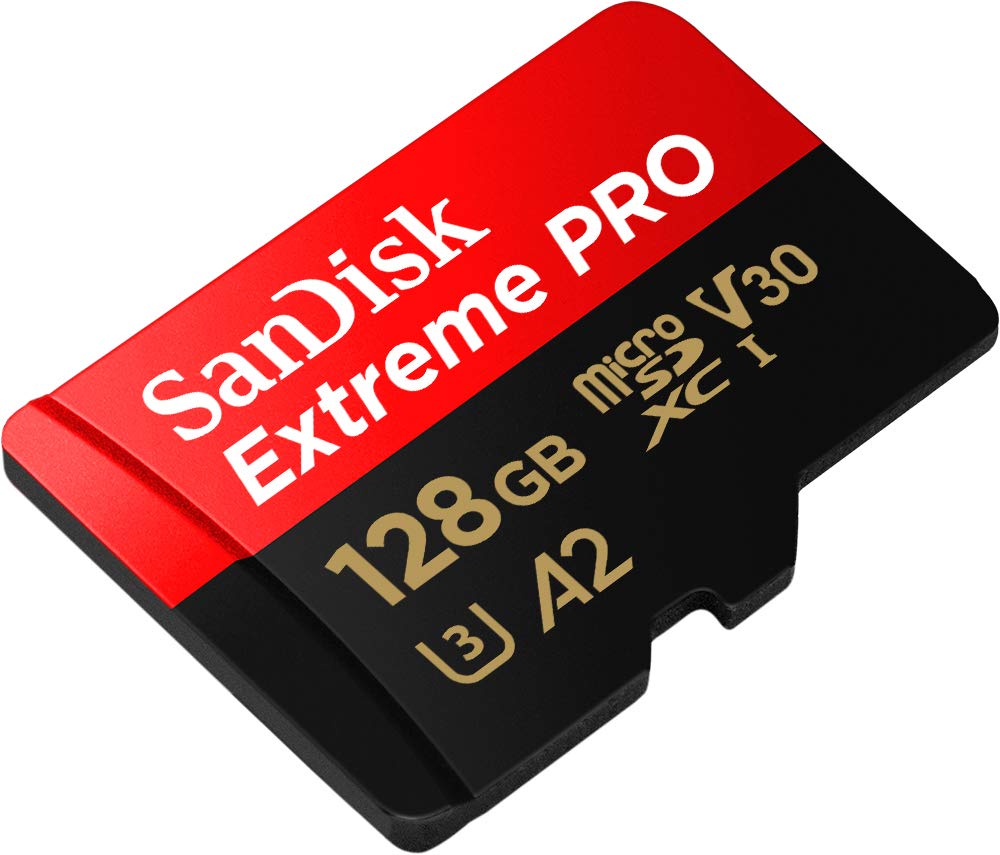 SanDisk 128GB Extreme Pro® microSD™ UHS-I Card with Adapter C10, U3, V30, A2, 200MB/s Read 90MB/s Write SDSQXCD-128G-GN6MA