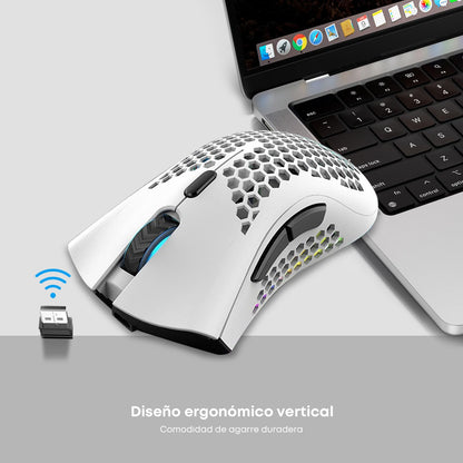 K SNAKE Ratón Ergonómico para Juegos con dpi Ajustable 800/1200/3000, Mouse Gamer Inalámbrico, Iluminación Chroma RGB, Bm600 (Blanco)