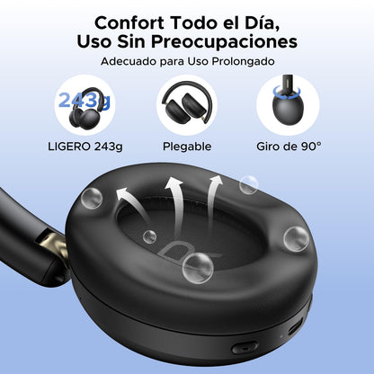 UGREEN Audífonos Inalámbricos Diadema con Micrófono, Auriculares Bluetooth 5.4 40mm Controladores, Audífonos Gamer 243g Ligero Cómodo de Llevar, 80 Horas de Reproducción,Conexión de 2 Dispositivos
