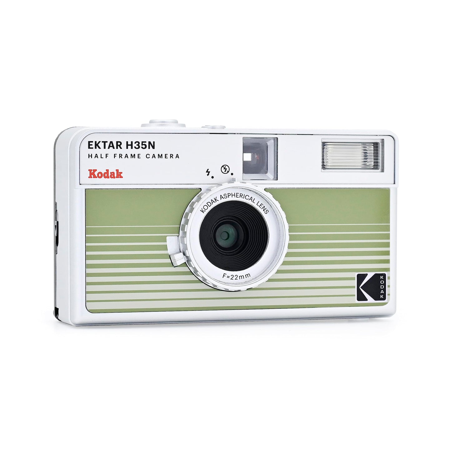 Kodak - EKTAR H35N - Cámara de película de Medio fotograma, 35 mm, sin Enfoque, Modo Bulb, Filtro de Estrellas Incorporado, Objetivo Revestido (película y Pila AAA no Incluidas) - Verde a Rayas