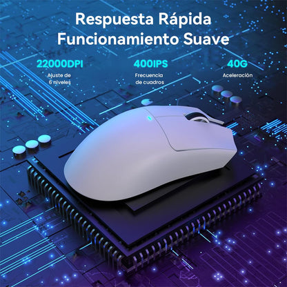 ATTACK SHARK X11 Mouse Inalámbrico con Base de Carga RGB, Mouse Gamer Ultraligero para Juegos, 2.4 GHz/Bluetooth/USB-C de 3 Modos, 24000DPI, 5 Botones programables para PC/Mac (Blanco)