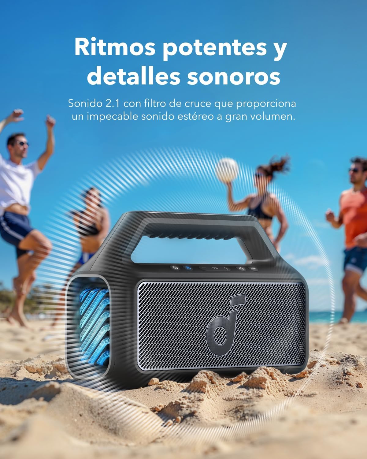 Soundcore by Anker Boom 2 Bocina Bluetooth Portatil, Hasta 24h de Reproducción, Potencia 80W RMS con BassUp, Sincroniza +100 Altavoces, IPX7 Flotante, Altavoz Inalámbrico, Party Box, Regalos para mamá