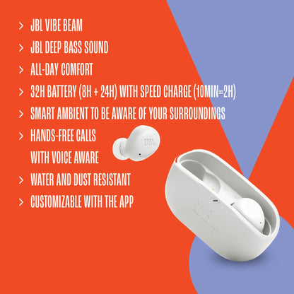 JBL Vibe Buds Audífonos Inalámbricos Bluetooth Beige