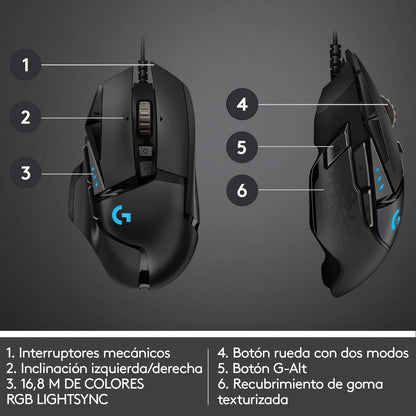 Logitech G502 Hero Mouse Gaming con Cable, Sensor Hero 25K, LIGHTSYNC RGB, Peso Ajustable, 11 Botones programables, Memoria integrada - Negro