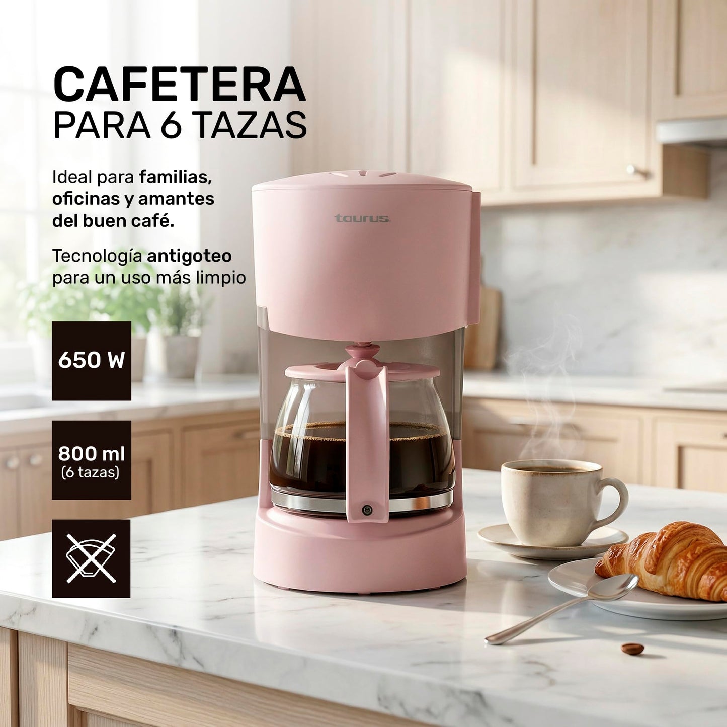 Taurus Cafetera Coffee Max 6 Ribbon Filtro Reutilizable Antigoteo Rosa