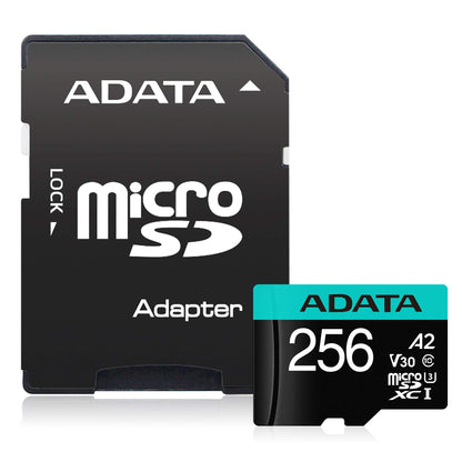 ADATA - Tarjeta de Memoria microSDXC/SDHC UHS-I (256 GB, con Adaptador, C10, U3, V30, 4K, A2, Micro SD, AUSDX256GUI3V30SA2-RA1)