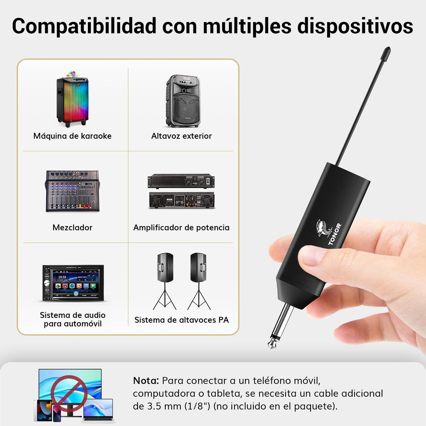 TONOR Microfono Inalambrico UHF con Micrófono Diadema/Lavalier Solapa Bolsillo Mic, Bodypack Transmisor y Mini Receiver 1/4 Pulgadas Salida, 60M para Actuaciones en Vivo Reuniones Lglesia Discurso