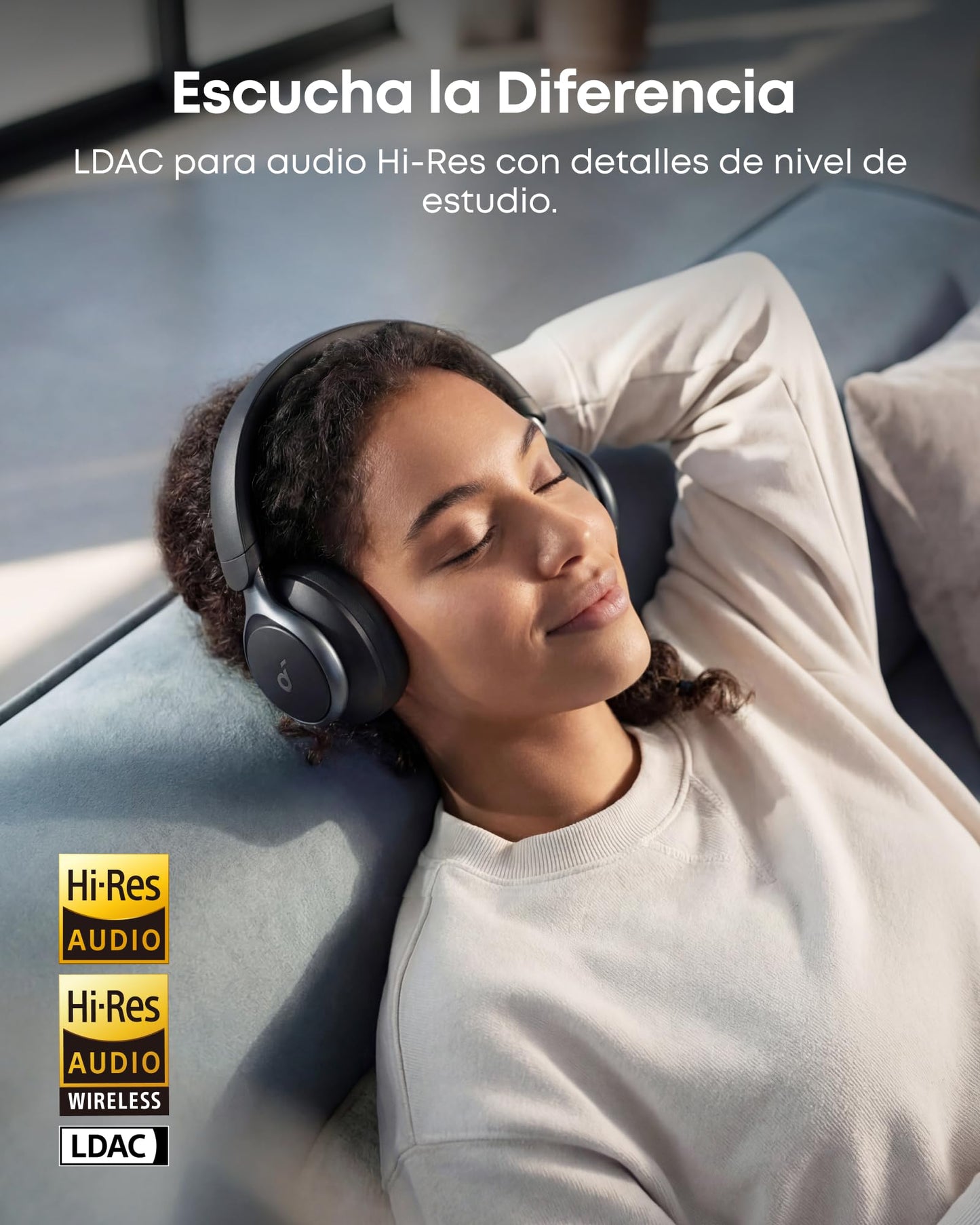 Soundcore by Anker Space One Audífonos Inalámbricos Diadema con Cancelación Activa Adaptativa, Reducción de Voz 2X más Fuerte, Audio Hi-Res, LDAC, hasta 40h, para Juegos, Gamer, Regalos para mamá
